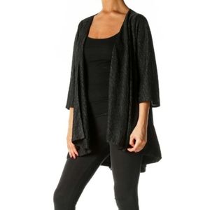 Knot Sisters Black Wavy Textured Open Front Stretch Waterfall Cardigan Size S/M